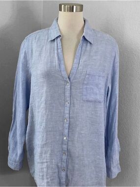 Sigrid Olsen Soft Light Blue 100% Linen Top